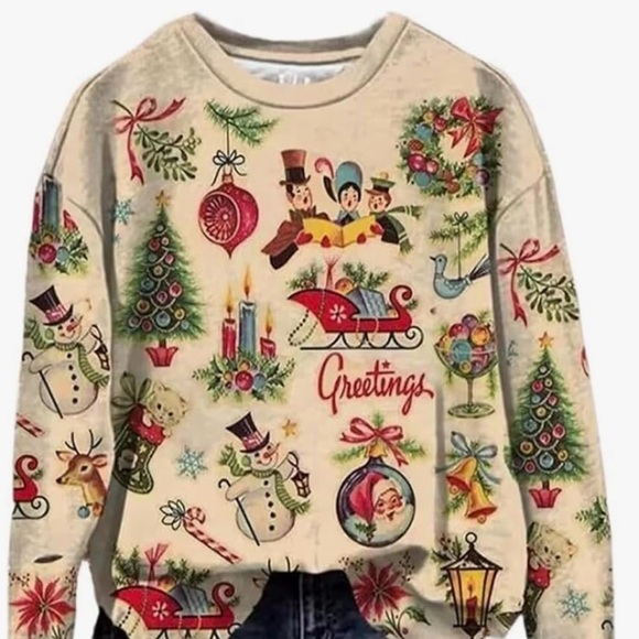 None Sweaters - Festive Cream Holiday Sweater